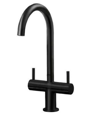   EVO SHANNON MATT BLACK MONO DUAL LEVER SWAN NECK KITCHEN SINK MIXER TAP with SWIVEL SPOUT, KTAP003MB *SPECIAL OFFER*